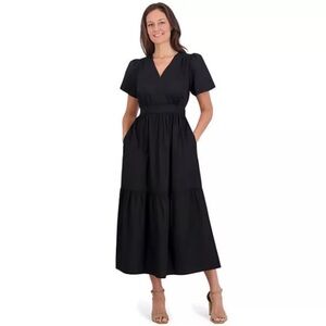 🍀 French Connection Women's Puff Bubble Sleeve Popplin Maxi Dress Black